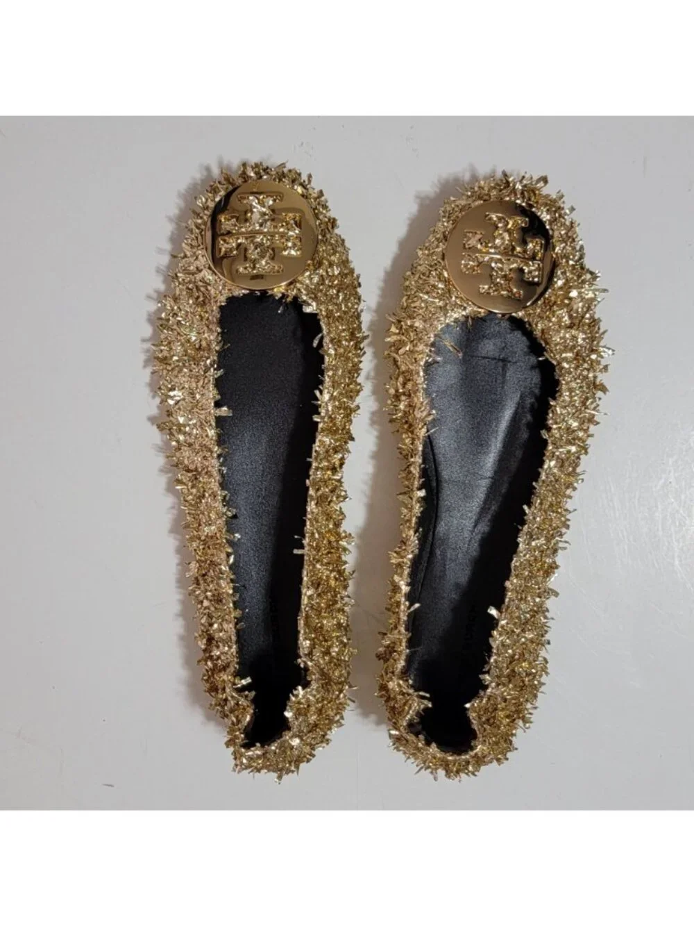 NEW Tory Burch Minnie Travel Embellished Flats Gold Confetti Glam Womens 9.5
